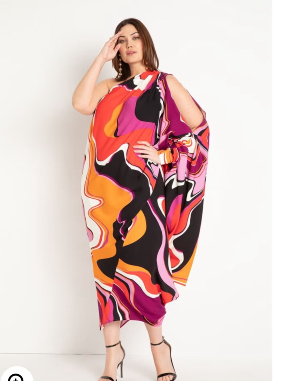 Eloquii Striped One-Shoulder Dress in Pink, Orange & Black